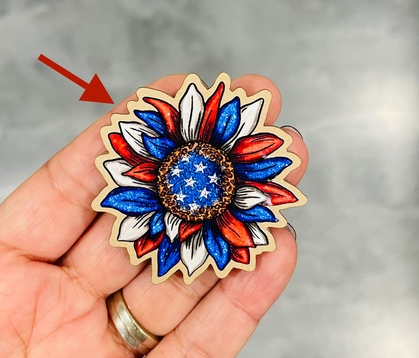 4th of July sunflower clear acrylic blanks for badge reels with matching vinyl decal, acrylic blank, decal, Independence Day vinyl decal, Independence day acrylic