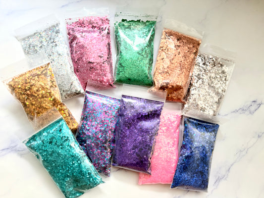 Chunky glitter destash bundle (qty 5), fine glitter bags, fine glitter, chunky glitter, craft glitter