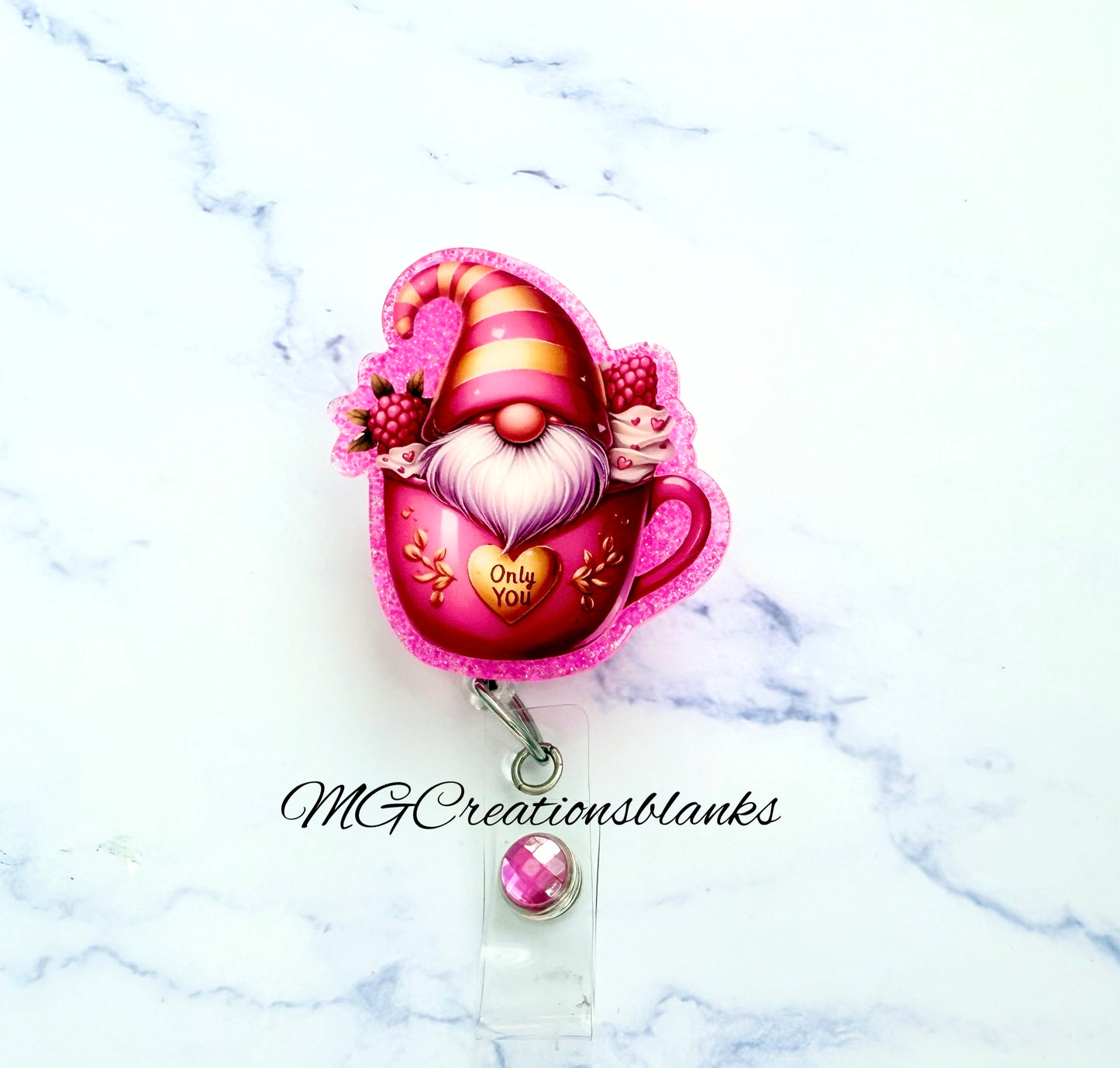 Valentine gnome clear acrylic blanks for badge reels with matching vinyl decal, valentine acrylic blank, be mine decal, valentine vinyl decal, Valentine gnome acrylic blank