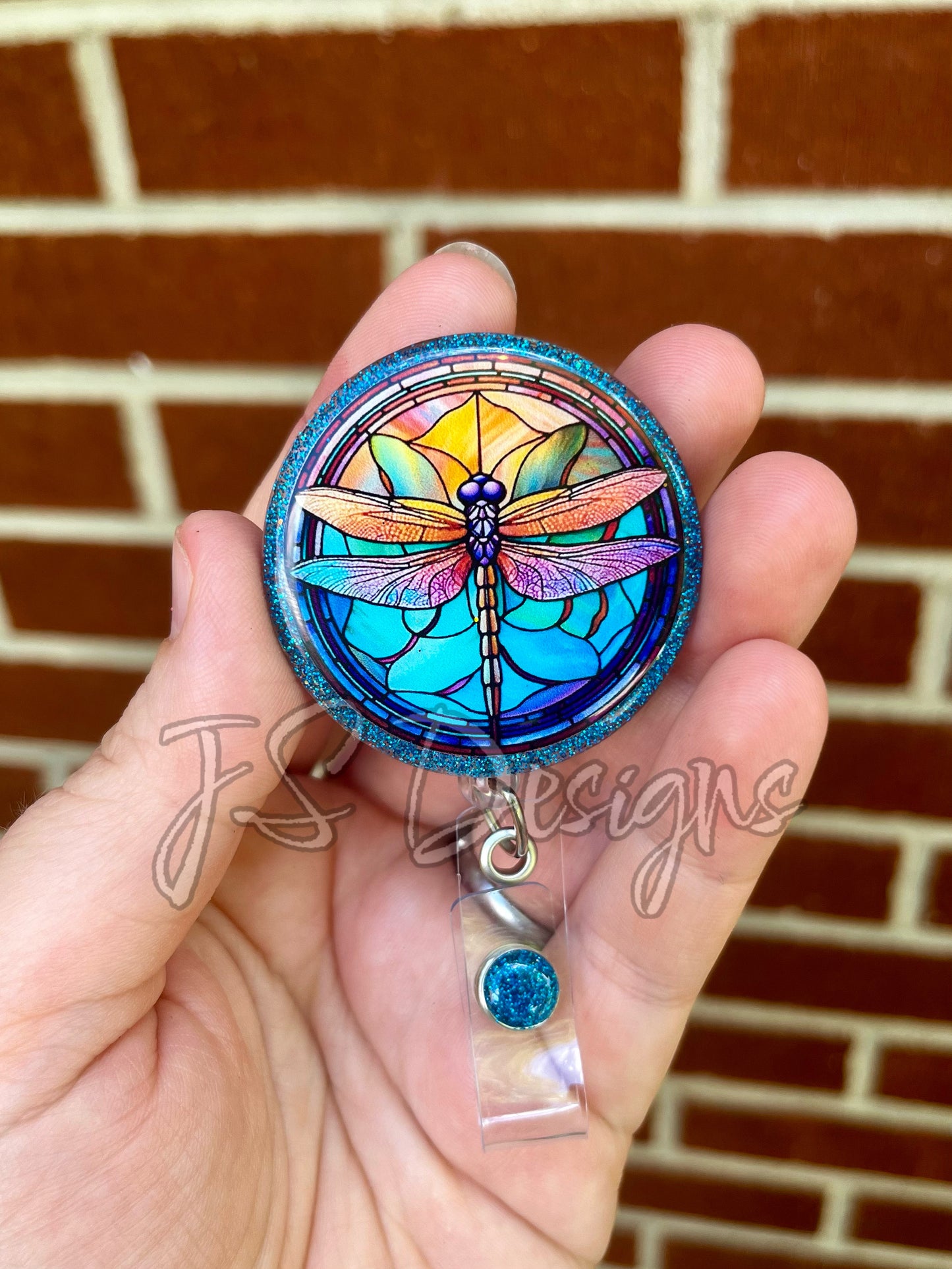 Dragonfly stained glass decal and acrylic blank set for badge reels, vinyl decal, acrylic blank, decal, vinyl decal, cast acrylic, badge reel, Stained glass dragonfly badge reel