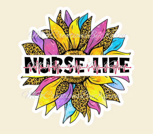 Nurse Life Sunflower acrylic blanks for badge reels & vinyl decal, acrylic blank, decal, vinyl decal, cast acrylic,  reel, Nurse badge reel