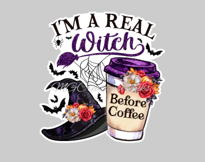 2” A real witch before coffee clear acrylic blanks for badge reels with matching vinyl decal, acrylic blank, decal, vinyl decal, Halloween witch acrylic blank, Halloween witch, witch