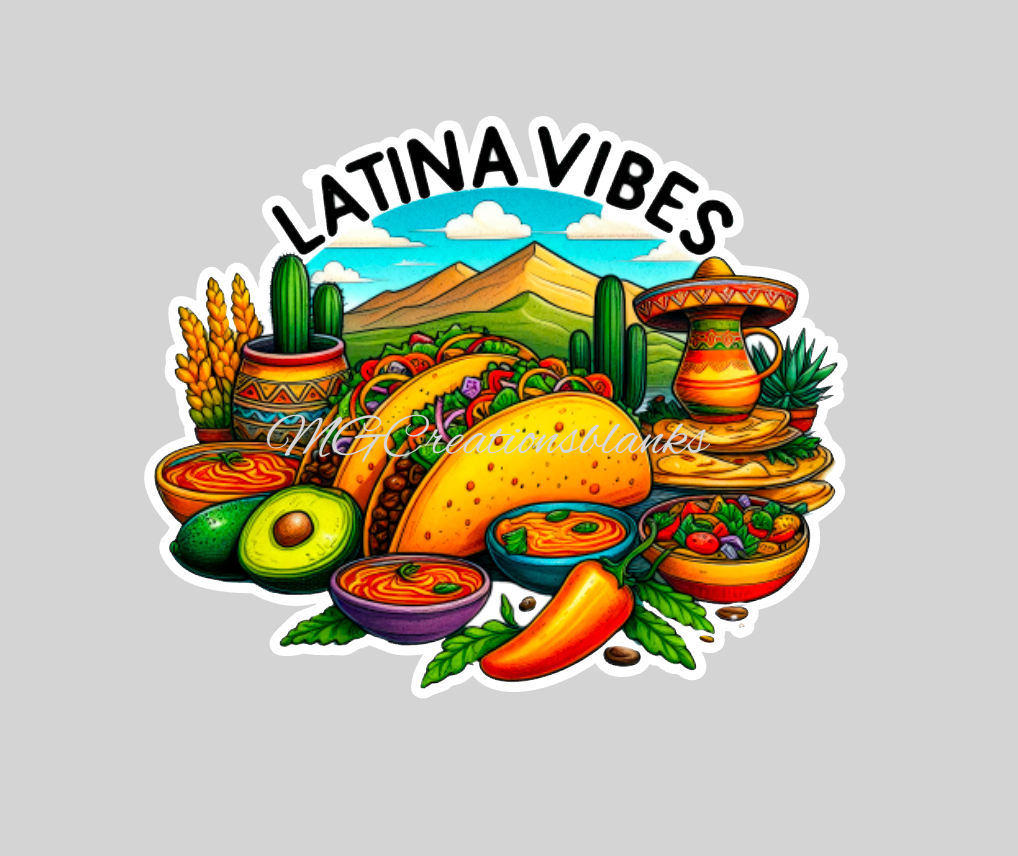 Latina vibes clear acrylic blanks for badge reels with matching vinyl decal, acrylic blank, decal, vinyl decal, 5 de Mayo, Mexican party blank