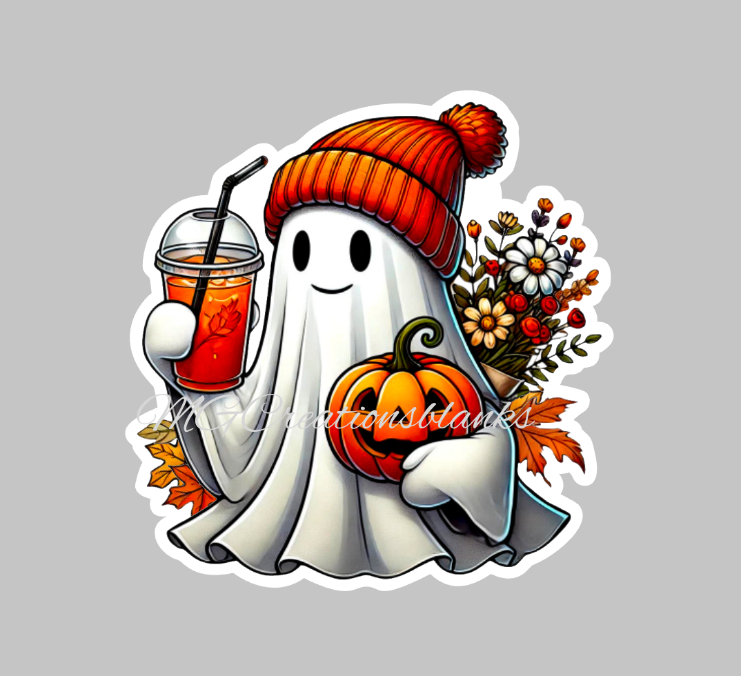 Halloween ghost, ghost clear acrylic blanks for badge reels with matching vinyl decal, acrylic blank, decal, vinyl decal, ghost acrylic blank, Halloween ghost