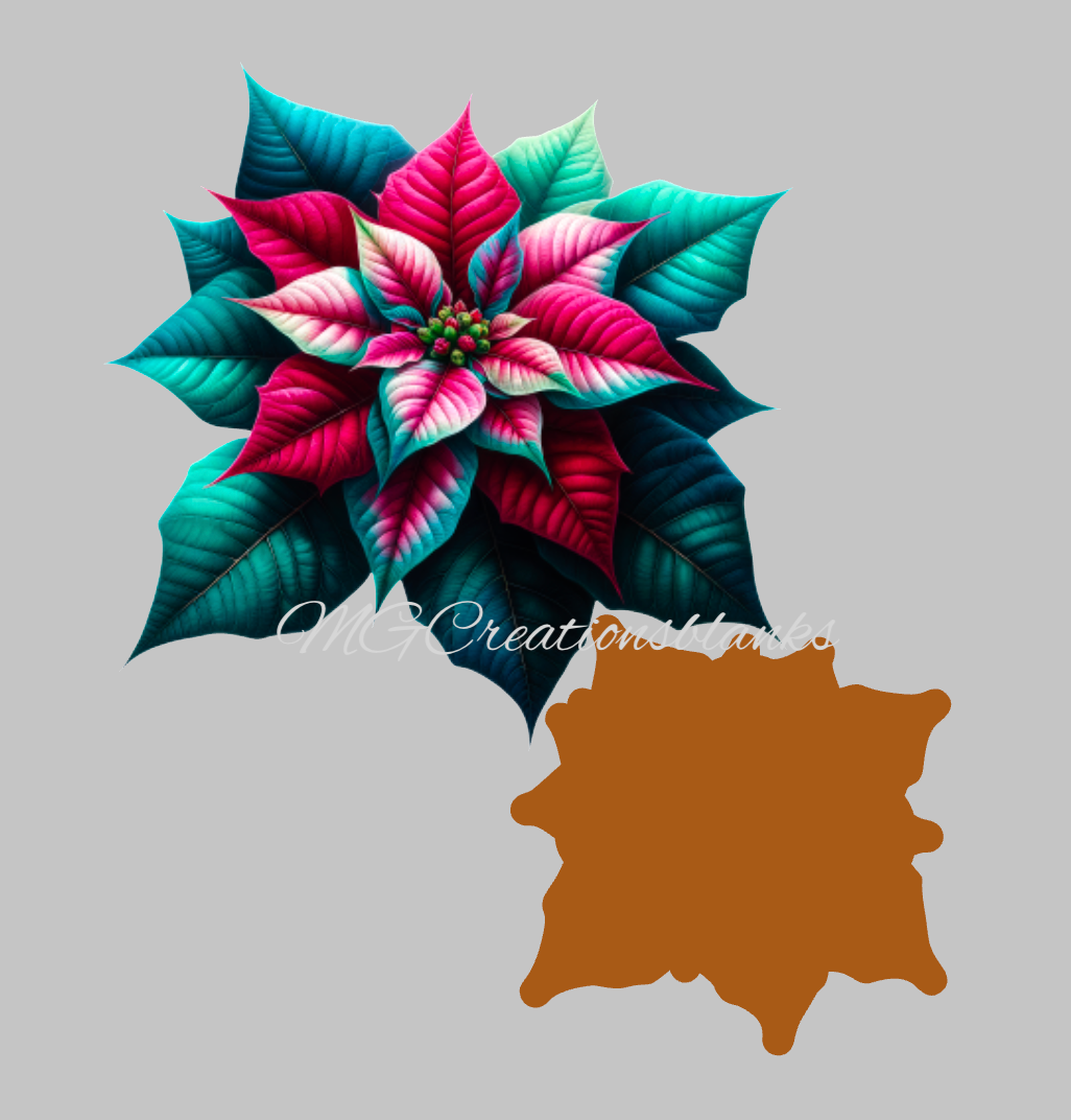 Poinsettia clear acrylic blank for badge reel with matching vinyl decal, acrylic blank, decal, vinyl decal, Poinsettia decal, acrylic, Poinsettia acrylic blank