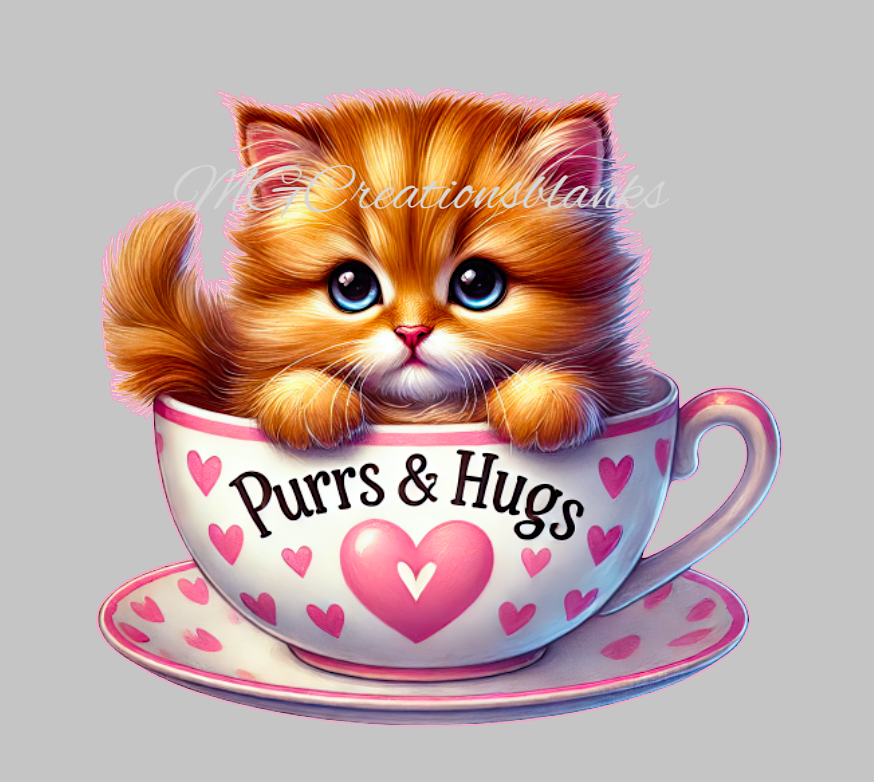 Purrs & Hugs clear acrylic blank for badge reels with matching vinyl decal, Valentine cat acrylic blank, Cat decal, vinyl decal, Valentine Cat acrylic blank