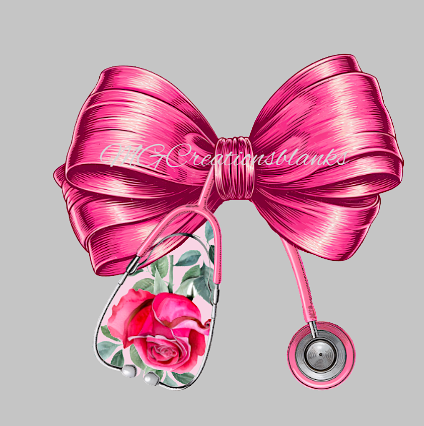 Nurse stethoscope clear acrylic blank for badge reels with matching vinyl decal, Valentine bow acrylic blank, Valentine nurse vinyl decal, Valentine Teacher acrylic blank, Stethos acrylic blanks