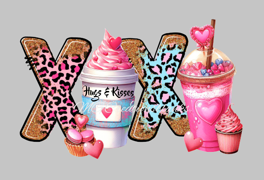 Hugh and kisses clear acrylic blanks for badge reels with matching vinyl decal, XOXO acrylic blank, decal, vinyl decal, XOXO Valentine drinks, heart acrylic blank