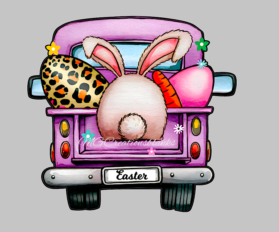 Easter bunny truck clear acrylic blanks for badge reels with matching vinyl decal, bunny acrylic blank, easter bunny decal, Easter truck vinyl decal, Easter Bunny truck acrylic blank