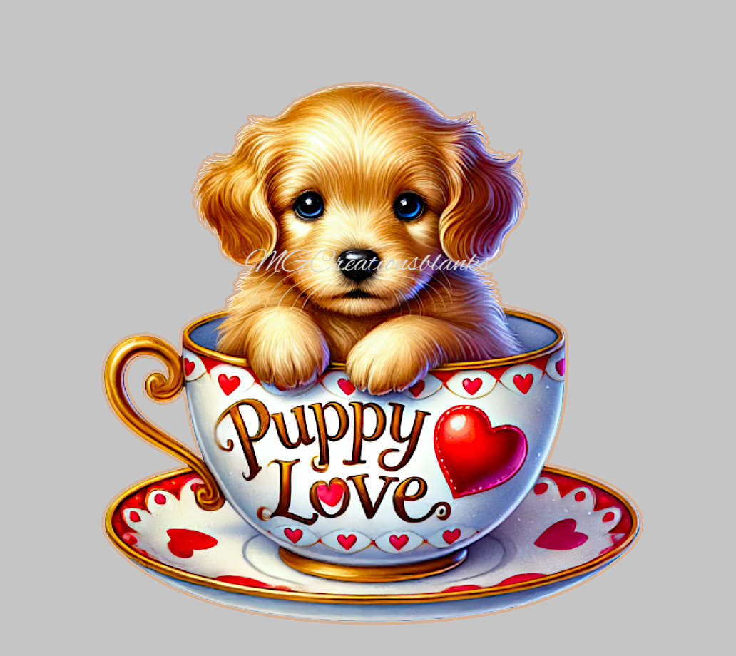 Puppy love clear acrylic blank for badge reels with matching vinyl decal, Valentine cat acrylic blank, Valentine dog decal, dog vinyl decal, Valentine dog acrylic blank