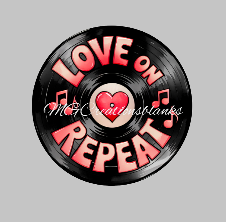 Love on repeat clear acrylic blank for badge reels with matching vinyl decal, Valentine cat acrylic blank,Vinyl disc valentine decal, valentine vinyl decal, Valentine acrylic blank
