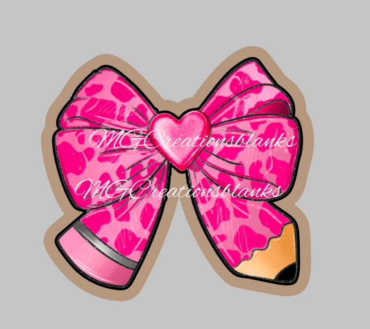 Pencil bow clear acrylic blank for badge reels with matching vinyl decal, Valentine bow acrylic blank, Valentine Teacher vinyl decal, Valentine Teacher acrylic blank, Pencil acrylic blanks