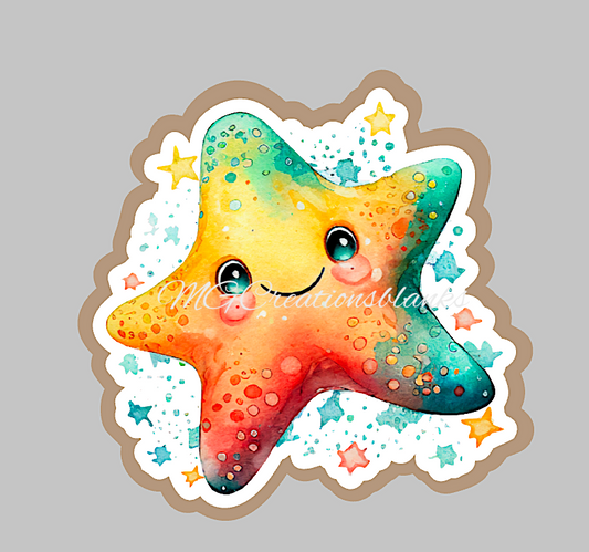 Starfish clear acrylic blank for badge reel with matching vinyl decal, acrylic blank, decal, vinyl decal, Starfish decal, acrylic