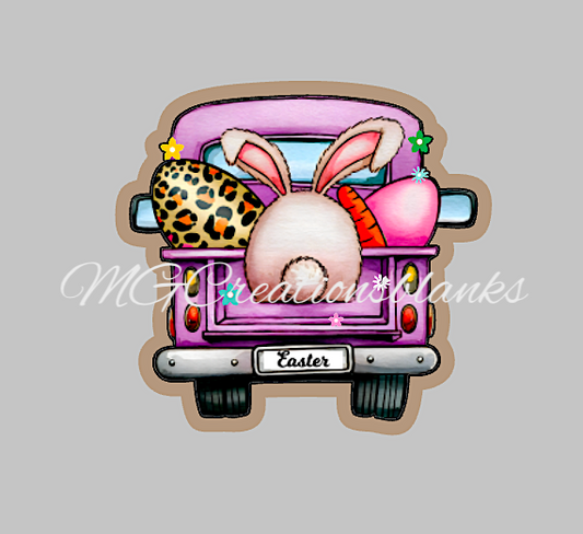 Easter bunny truck clear acrylic blanks for badge reels with matching vinyl decal, bunny acrylic blank, easter bunny decal, Easter truck vinyl decal, Easter Bunny truck acrylic blank