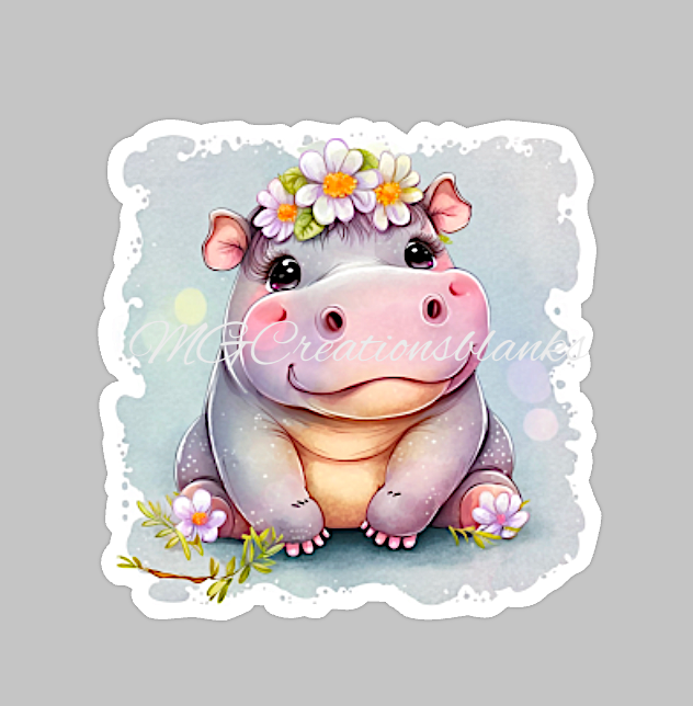 Hippo clear acrylic blanks for badge reels with matching vinyl decal, acrylic blank, decal, vinyl decal, decal, baby hippo acrylic blank