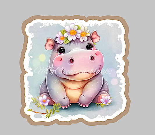 Hippo clear acrylic blanks for badge reels with matching vinyl decal, acrylic blank, decal, vinyl decal, decal, baby hippo acrylic blank