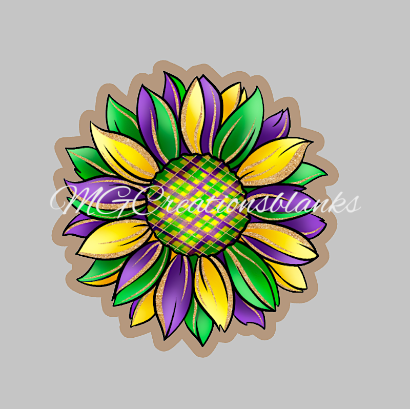 Mardi grass sunflower clear acrylic blanks for badge reels with matching vinyl decal, acrylic blank, decal, vinyl decal, Mardi gras acrylic blank