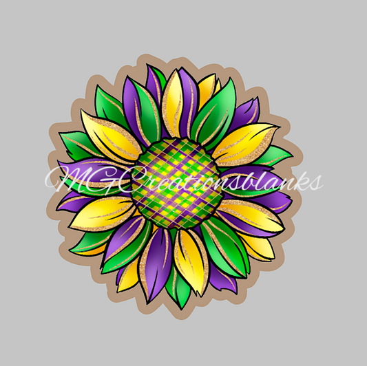 Mardi grass sunflower clear acrylic blanks for badge reels with matching vinyl decal, acrylic blank, decal, vinyl decal, Mardi gras acrylic blank