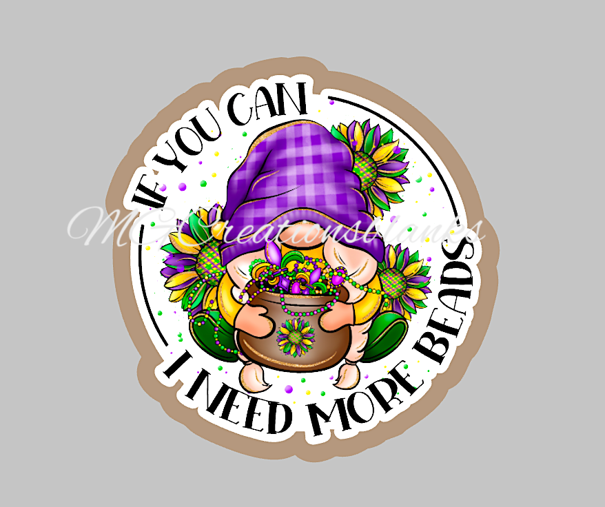 Mardi grass gnome clear acrylic blanks for badge reels with matching vinyl decal, acrylic blank, decal, vinyl decal, Mardi gras gnomes acrylic blank, I'm fine, everything is fine