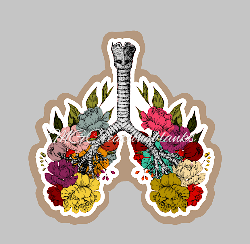 Lungs clear acrylic blanks for badge reels & vinyl decal, acrylic blank, decal, vinyl decal, brain decal, cast acrylic, Floral lungs