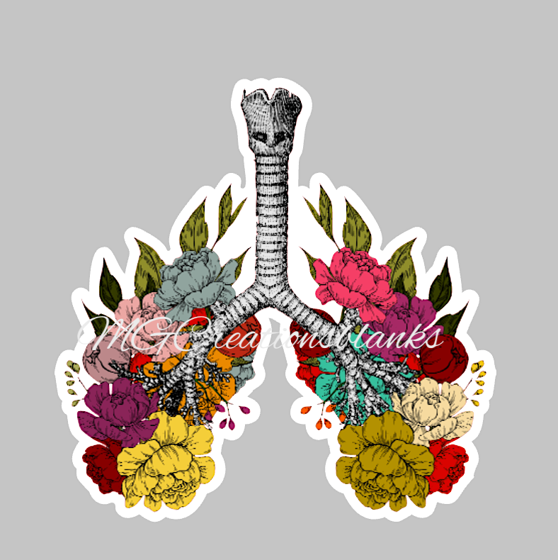 Lungs clear acrylic blanks for badge reels & vinyl decal, acrylic blank, decal, vinyl decal, brain decal, cast acrylic, Floral lungs