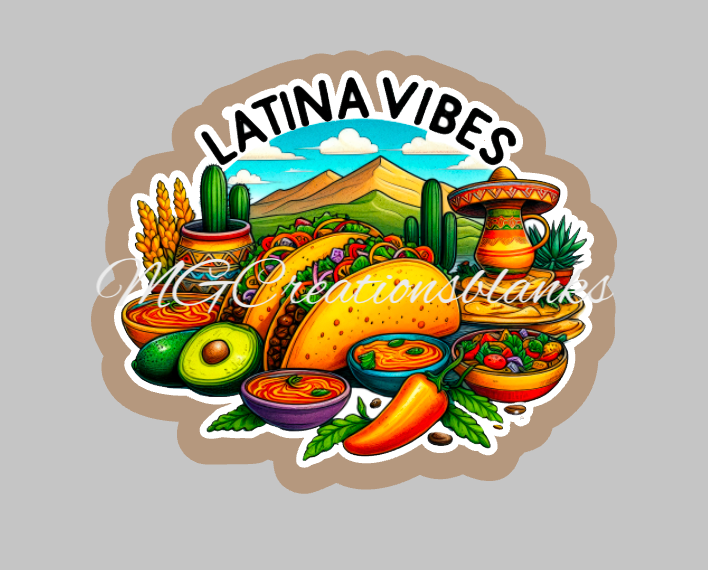 Latina vibes clear acrylic blanks for badge reels with matching vinyl decal, acrylic blank, decal, vinyl decal, 5 de Mayo, Mexican party blank