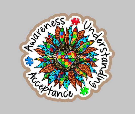 Autism sunflower acrylic blanks & vinyl decal, acrylic blank, decal, vinyl decal, brain decal, cast acrylic, autism badge reel, decal