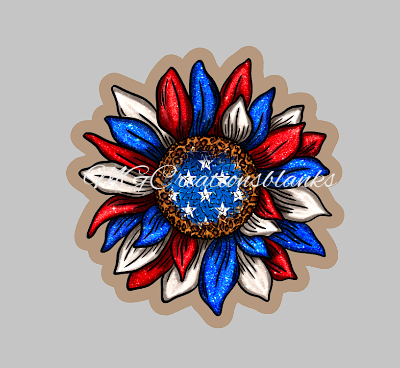 4th of July sunflower clear acrylic blanks for badge reels with matching vinyl decal, acrylic blank, decal, Independence Day vinyl decal, Independence day acrylic