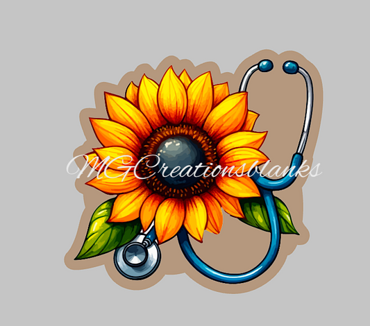 Sunflower stethoscope acrylic blank for badge reels & vinyl decal, stethoscope acrylic blank, medical decal, vinyl decal, cast acrylic, reel, nurse badge reel