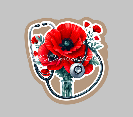 Poppy flower stethoscope acrylic blank for badge reels & vinyl decal, stethoscope acrylic blank, medical decal, vinyl decal, cast acrylic, reel, nurse badge reel