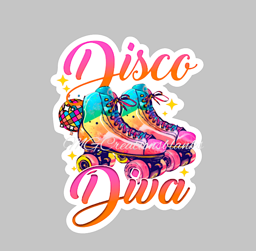 Disco Diva Skates acrylic blanks for badge reels & vinyl decal, acrylic blank, decal, vinyl decal, cast acrylic, Disco Diva badge reel