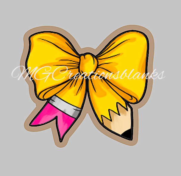 Teacher pencil bow clear acrylic blank for badge reels & vinyl decal, Teacher pencil bow acrylic blank, vinyl decal, cast acrylic, teacher badge reel
