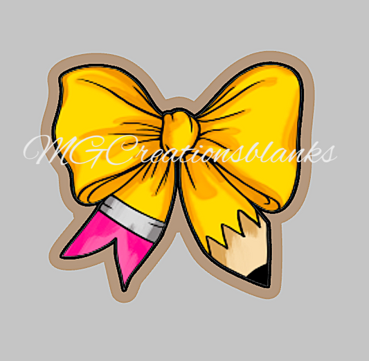 Teacher pencil bow clear acrylic blank for badge reels & vinyl decal, Teacher pencil bow acrylic blank, vinyl decal, cast acrylic, teacher badge reel
