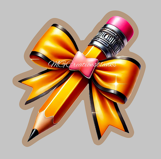 Teacher pencil bow clear acrylic blank for badge reels & vinyl decal, Teacher pencil bow acrylic blank, vinyl decal, cast acrylic, teacher badge reel