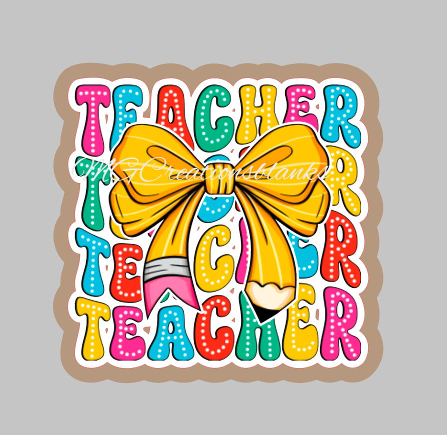 Teacher pencil bow clear acrylic blank for badge reels & vinyl decal, Teacher pencil bow acrylic blank, vinyl decal, cast acrylic, teacher badge reel
