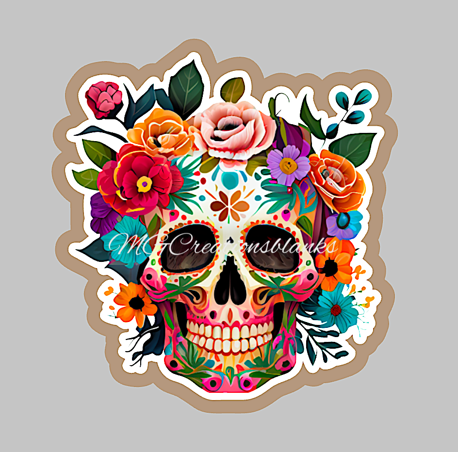 Sugar skull clear acrylic blanks & vinyl decal, acrylic blank, decal, vinyl decal, cast acrylic, Flower skull badge reel, acrylic blank
