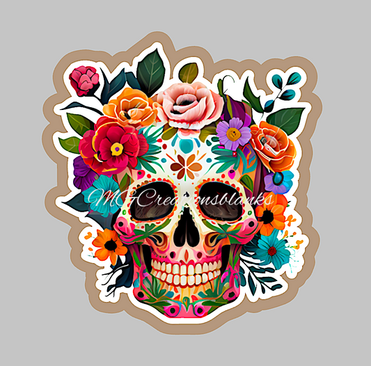 Sugar skull clear acrylic blanks & vinyl decal, acrylic blank, decal, vinyl decal, cast acrylic, Flower skull badge reel, acrylic blank