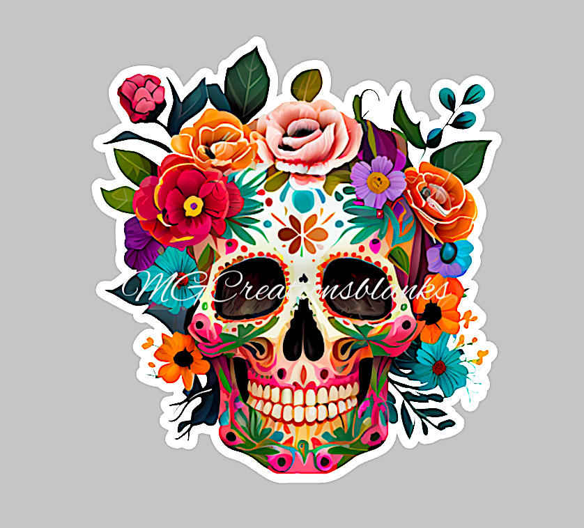 Sugar skull clear acrylic blanks & vinyl decal, acrylic blank, decal, vinyl decal, cast acrylic, Flower skull badge reel, acrylic blank