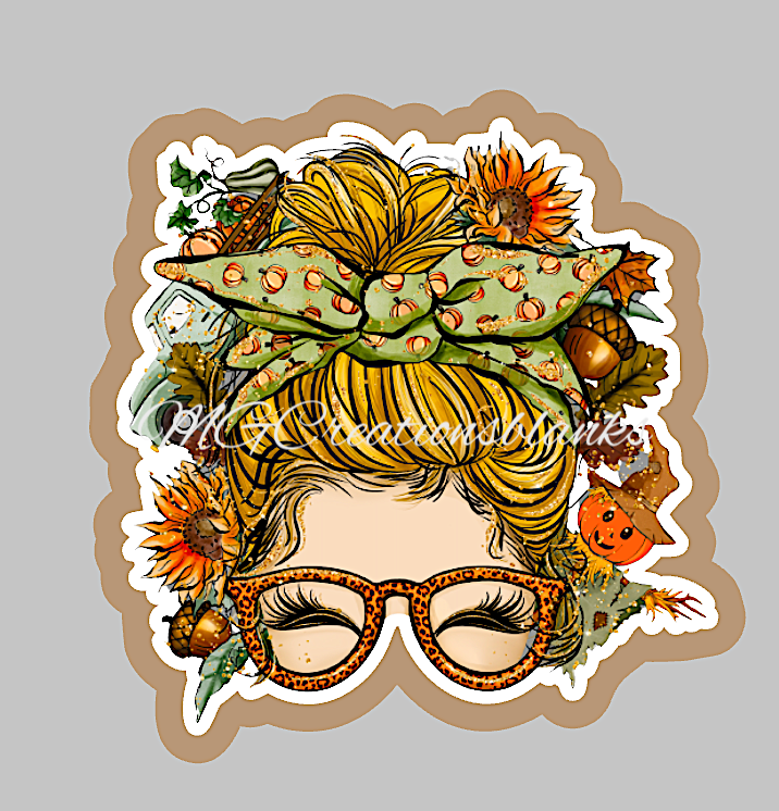 Fall messy bun clear acrylic blanks for badge reels with matching vinyl decal, acrylic blank, decal, vinyl decal, Fall acrylic blank