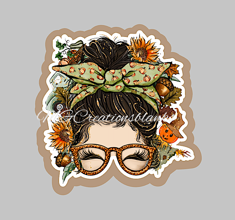 Fall messy bun clear acrylic blanks for badge reels with matching vinyl decal, acrylic blank, decal, vinyl decal, Fall acrylic blank