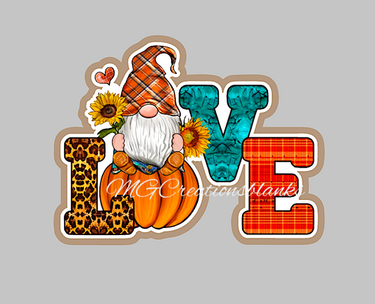 Love fall gnomes clear acrylic blanks for badge reels with matching vinyl decal, acrylic blank, decal, vinyl decal, Fall gnomes acrylic blank, gnomes