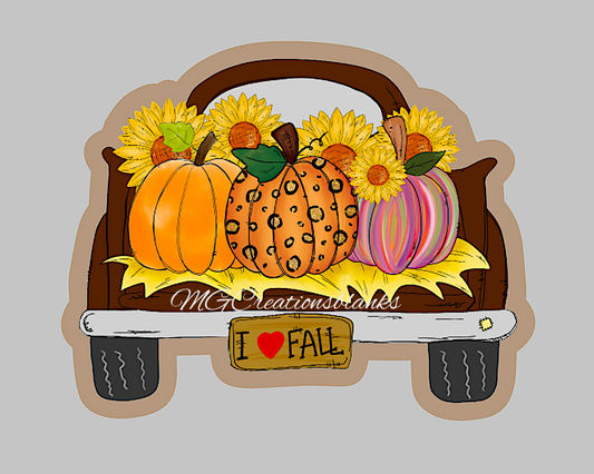 Fall pumpkin truck clear acrylic blanks for badge reels with matching vinyl decal, acrylic blank, decal, vinyl decal, Thankful Fall acrylic blank