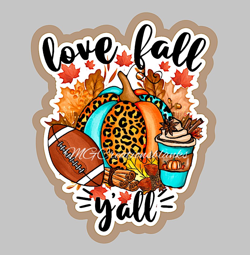 Love fall clear yall acrylic blanks for badge reels with matching vinyl decal, acrylic blank, decal, vinyl decal, Fall acrylic blank
