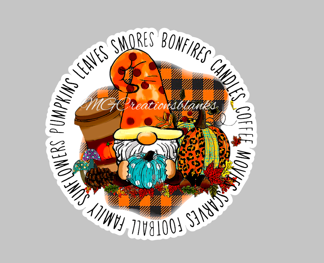 Fall gnomes clear acrylic blanks for badge reels with matching vinyl decal, acrylic blank, decal, vinyl decal, Fall gnomes acrylic blank, gnomes