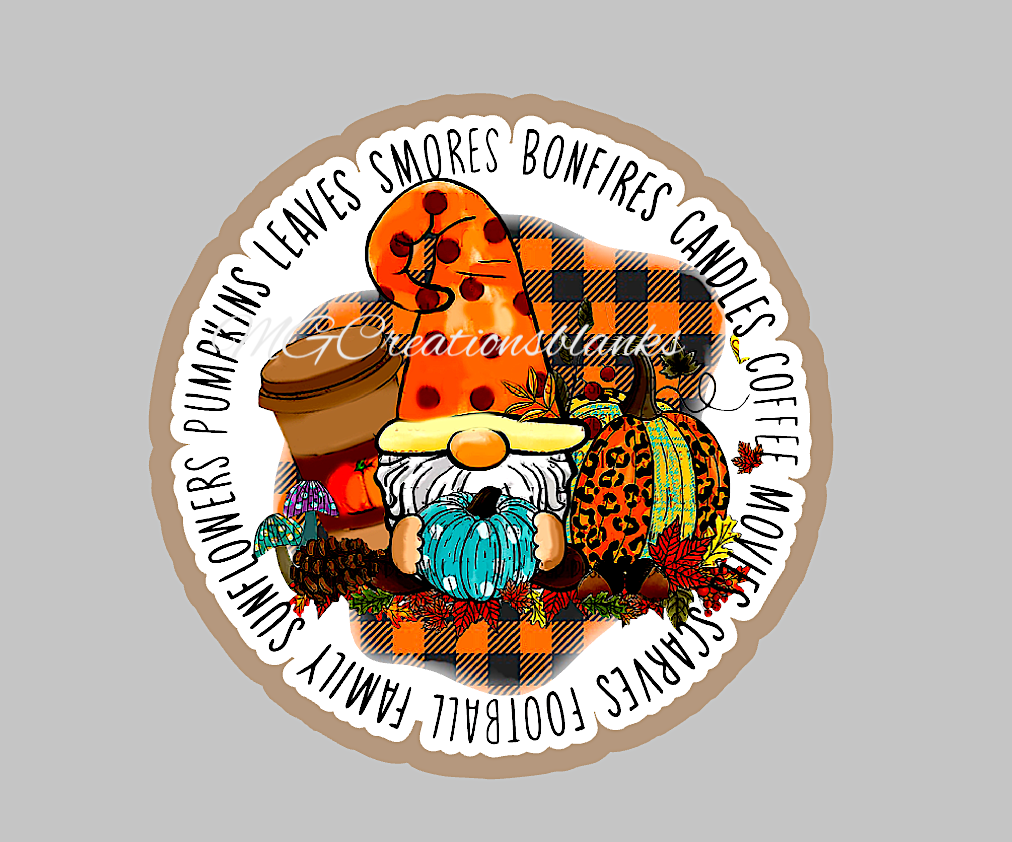 Fall gnomes clear acrylic blanks for badge reels with matching vinyl decal, acrylic blank, decal, vinyl decal, Fall gnomes acrylic blank, gnomes