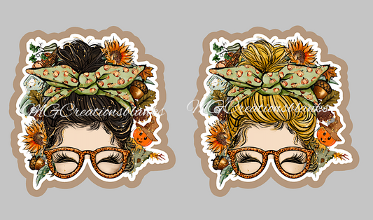 Fall messy bun clear acrylic blanks for badge reels with matching vinyl decal, acrylic blank, decal, vinyl decal, Fall acrylic blank