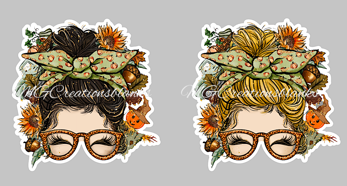 Fall messy bun clear acrylic blanks for badge reels with matching vinyl decal, acrylic blank, decal, vinyl decal, Fall acrylic blank