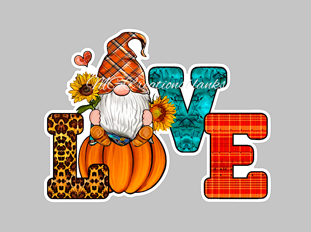 Love fall gnomes clear acrylic blanks for badge reels with matching vinyl decal, acrylic blank, decal, vinyl decal, Fall gnomes acrylic blank, gnomes