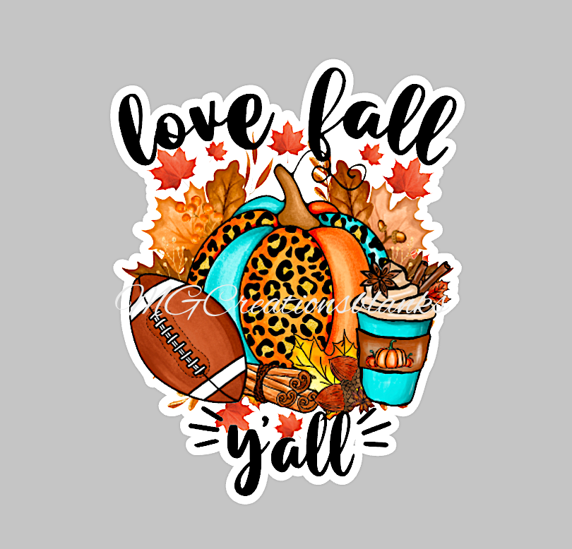 Love fall clear yall acrylic blanks for badge reels with matching vinyl decal, acrylic blank, decal, vinyl decal, Fall acrylic blank