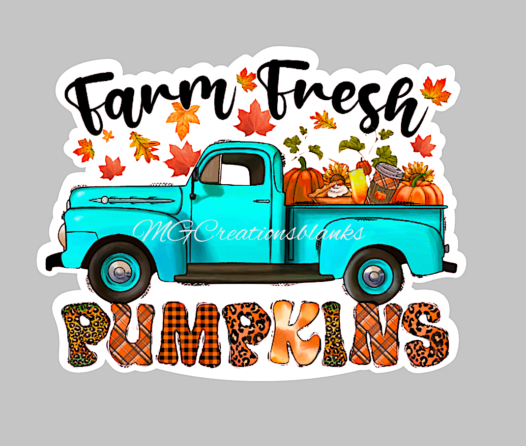 Fall pumpkin truck clear acrylic blanks for badge reels with matching vinyl decal, acrylic blank, decal, vinyl decal, Fall truck acrylic blank